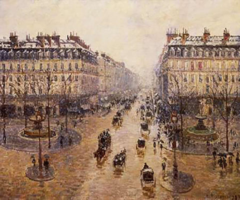 The Avenue De LOpera White Modern Wood Framed Art Print with Double Matting by Pissarro, Camille