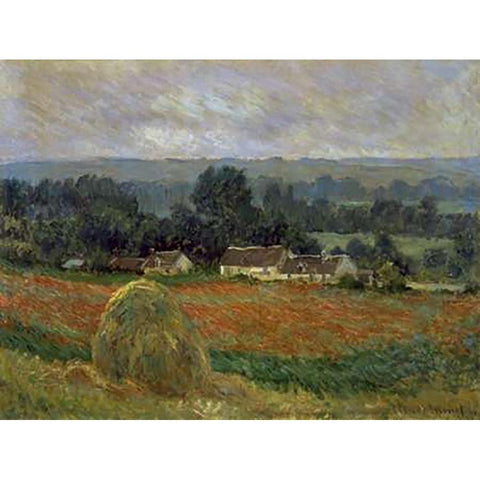 Haystack at Giverny Black Modern Wood Framed Art Print with Double Matting by Monet, Claude