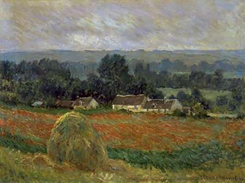 Haystack at Giverny Black Ornate Wood Framed Art Print with Double Matting by Monet, Claude