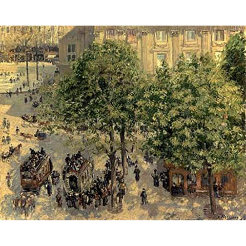 Place Due Theatre Francais, 1898 Black Modern Wood Framed Art Print with Double Matting by Pissarro, Camille