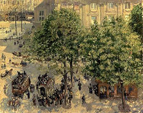 Place Due Theatre Francais, 1898 White Modern Wood Framed Art Print with Double Matting by Pissarro, Camille