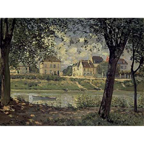 Louveciennes Gold Ornate Wood Framed Art Print with Double Matting by Sisley, Alfred