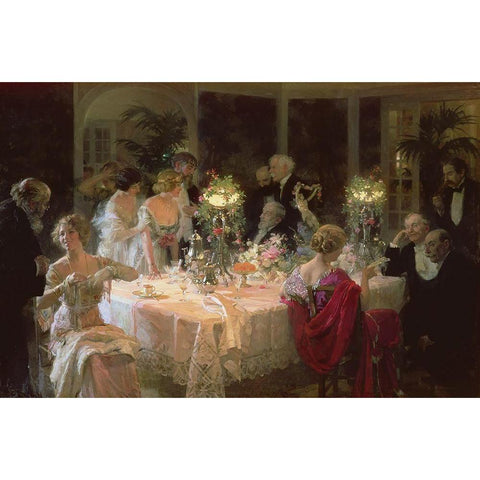 The End Of Dinner Black Modern Wood Framed Art Print with Double Matting by Grun, Jules Alexandre