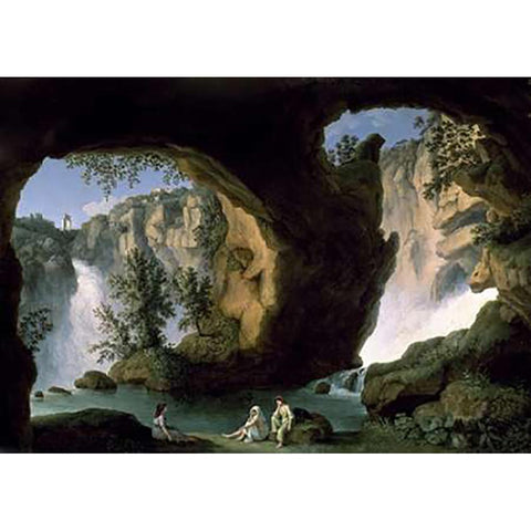 Italian Landscape with Bathers Gold Ornate Wood Framed Art Print with Double Matting by Hackert