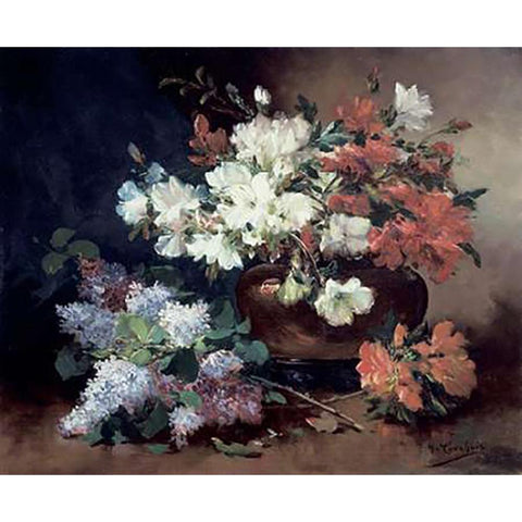 Still Life With Lilac White Modern Wood Framed Art Print by Cauchois, Eugene Henri