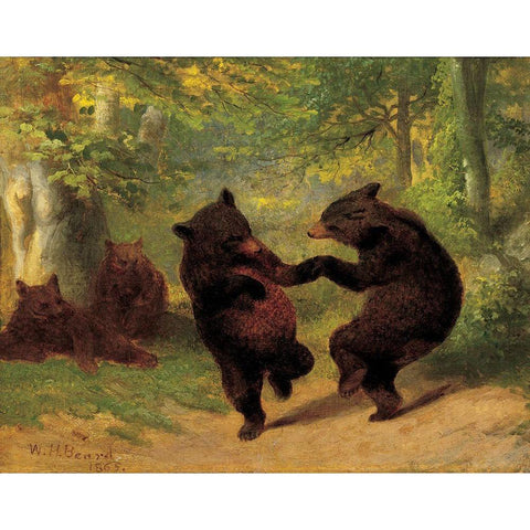 Dancing Bears White Modern Wood Framed Art Print by Beard, William H.