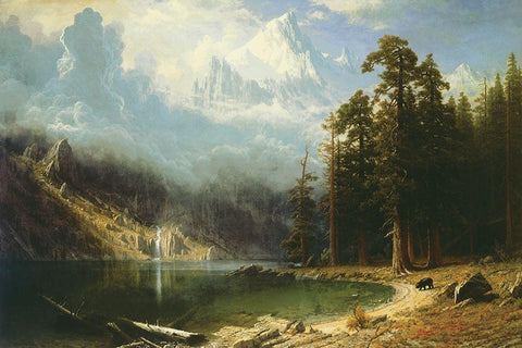 Mount Corcoran White Modern Wood Framed Art Print with Double Matting by Bierstadt, Albert