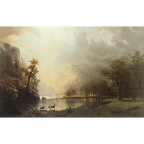 Sierra Nevada Morning Black Modern Wood Framed Art Print with Double Matting by Bierstadt
