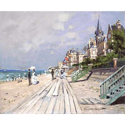 Beach at Trouville Gold Ornate Wood Framed Art Print with Double Matting by Monet, Claude