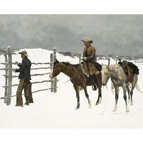 The Fall Of The Cowboy Black Modern Wood Framed Art Print with Double Matting by Remington, Frederic
