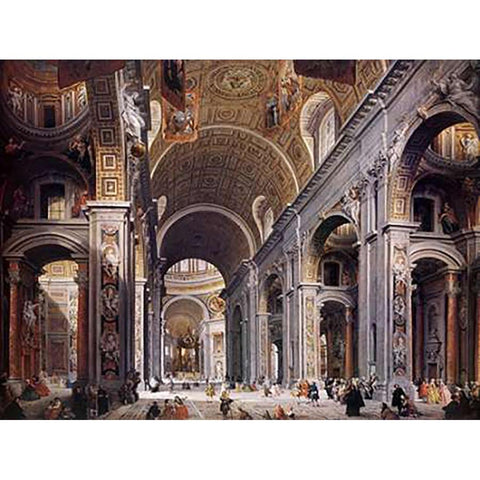 Interior Of St. Peters, Rome White Modern Wood Framed Art Print by Panini, Giovanni Paolo