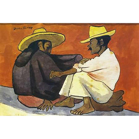 Pareja Indigena Gold Ornate Wood Framed Art Print with Double Matting by Rivera, Diego