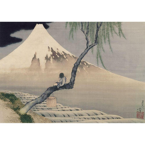 Boy Viewing Mount Fuji, 1839 Black Modern Wood Framed Art Print with Double Matting by Hokusai, Katsushika