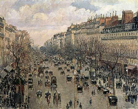 Boulevard Montmartre, Afternoon Sun, 1897 White Modern Wood Framed Art Print with Double Matting by Pissarro, Camille