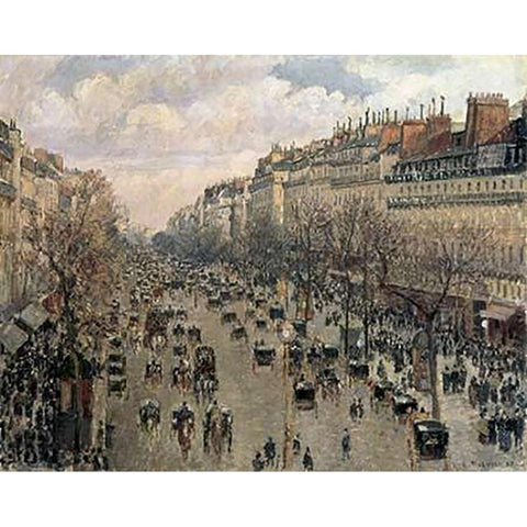 Boulevard Montmartre, Afternoon Sun, 1897 White Modern Wood Framed Art Print by Pissarro, Camille