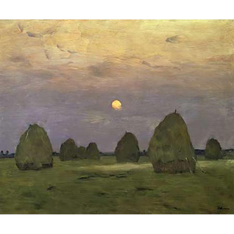 Haystacks Twilight, 1899 White Modern Wood Framed Art Print by Levitan, Isaac