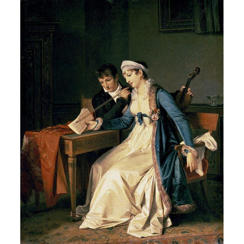 The Music Lesson Gold Ornate Wood Framed Art Print with Double Matting by Gerard, Marguerite