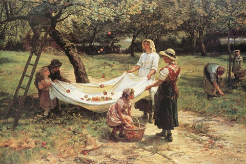 The Apple Gatherers Black Ornate Wood Framed Art Print with Double Matting by Morgan, Frederick
