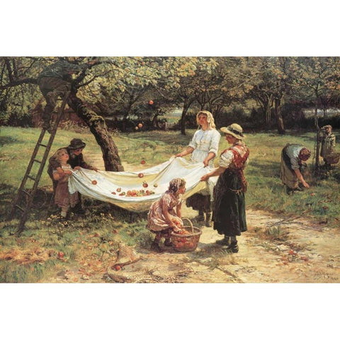 The Apple Gatherers Black Modern Wood Framed Art Print by Morgan, Frederick