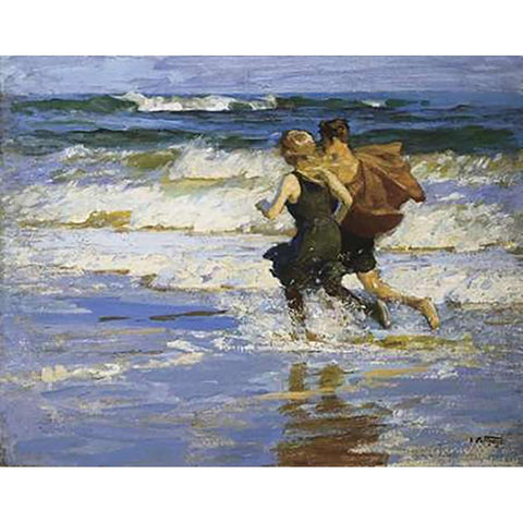 At The Beach Gold Ornate Wood Framed Art Print with Double Matting by Potthast, Edward Henry