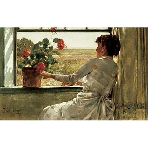 Summer Evening White Modern Wood Framed Art Print by Hassam, Childe