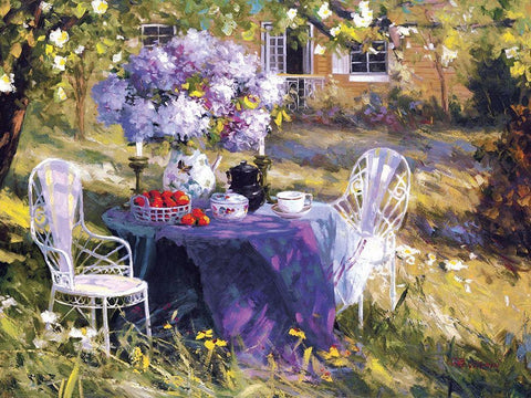 Lilac Tea Party Black Ornate Wood Framed Art Print with Double Matting by Benjamin