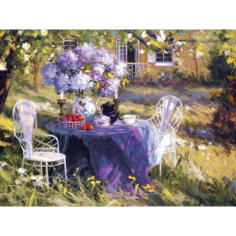 Lilac Tea Party Black Modern Wood Framed Art Print with Double Matting by Benjamin