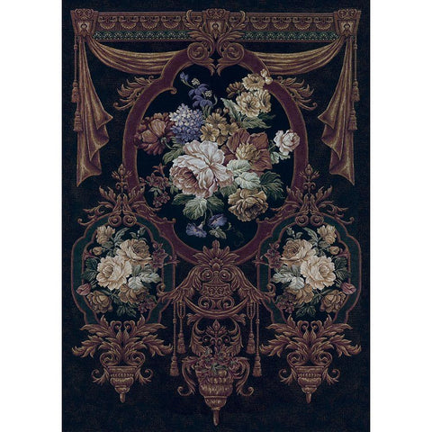 Floral Bouquet Tapestry Gold Ornate Wood Framed Art Print with Double Matting by Riddle and Co. LLC,