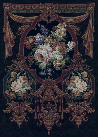 Floral Bouquet Tapestry Black Ornate Wood Framed Art Print with Double Matting by Riddle and Co. LLC,