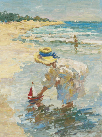 Seaside Summer II White Modern Wood Framed Art Print with Double Matting by Vitali