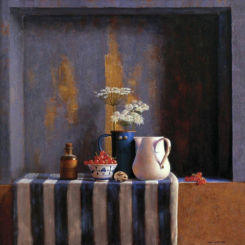 Striped Still Life II Black Ornate Wood Framed Art Print with Double Matting by Landa, Julien