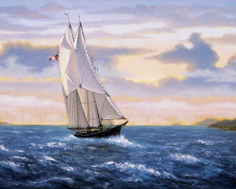 East Wind Sails White Modern Wood Framed Art Print with Double Matting by Sambataro