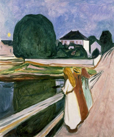 The Girls on the Pier, 1901 Black Ornate Wood Framed Art Print with Double Matting by Munch, Edvard