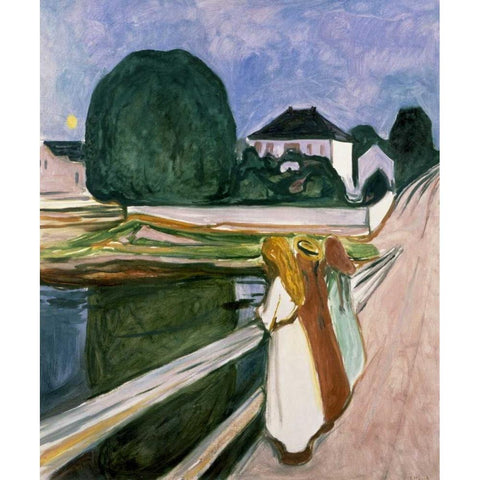 The Girls on the Pier, 1901 White Modern Wood Framed Art Print by Munch, Edvard