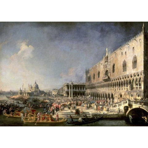 The Reception of the French Ambassador in Venice White Modern Wood Framed Art Print by Canaletto