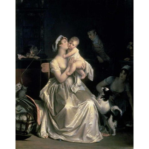 Motherhood, 1805 Gold Ornate Wood Framed Art Print with Double Matting by Gerard, Marguerite
