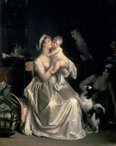 Motherhood, 1805 Black Ornate Wood Framed Art Print with Double Matting by Gerard, Marguerite