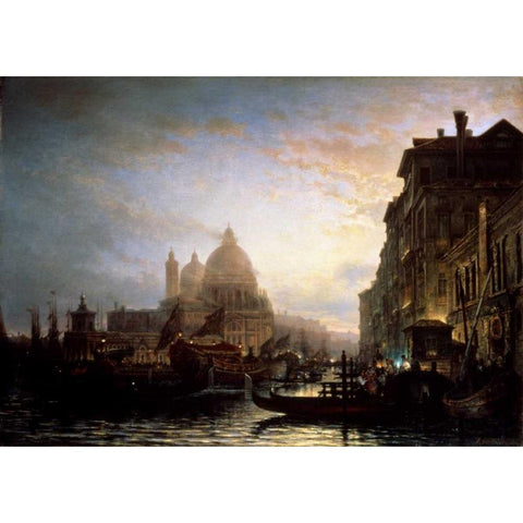 Venice at Night Gold Ornate Wood Framed Art Print with Double Matting by Bogoljubov, Alexej