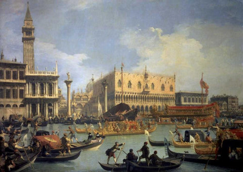 The Betrothal of the Venetian Doge to the Adriatic White Modern Wood Framed Art Print with Double Matting by Canaletto