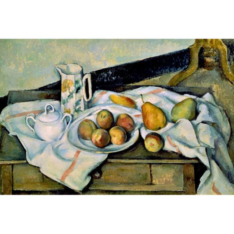 Still Life of Peaches and Pears Gold Ornate Wood Framed Art Print with Double Matting by Cezanne, Paul