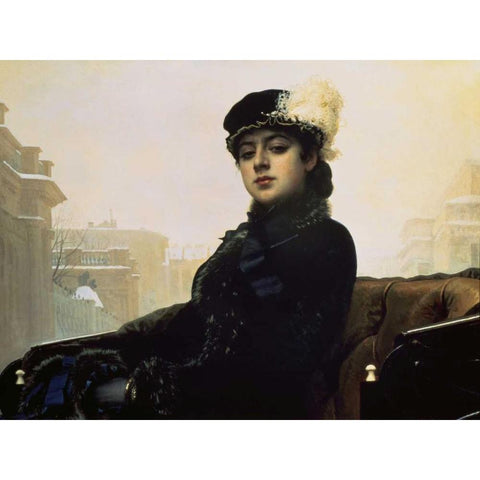 Portrait of an Unknown Woman Black Modern Wood Framed Art Print with Double Matting by Kramskoj, Ivan