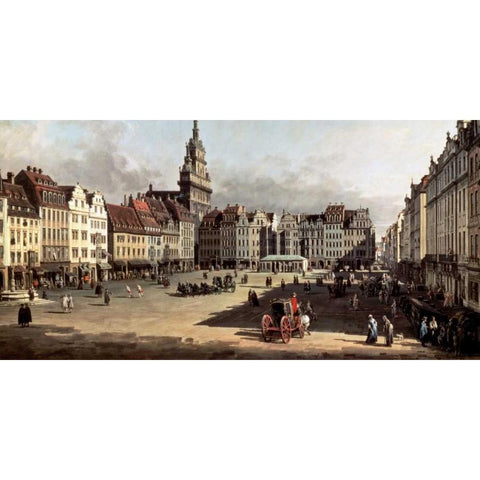 Dresden, the Old Market from Castle Street Black Modern Wood Framed Art Print with Double Matting by Bellotto, Bernardo