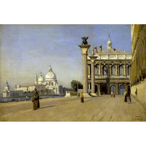 Morning in Venice White Modern Wood Framed Art Print by Corot, Jean-Baptiste-Camille