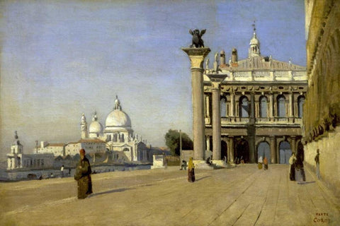 Morning in Venice Black Ornate Wood Framed Art Print with Double Matting by Corot, Jean-Baptiste-Camille