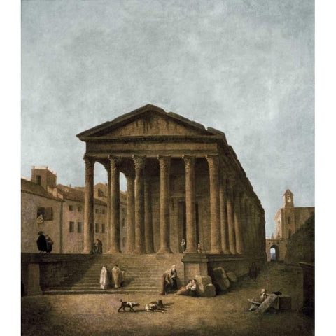 Temple of Augustus in Nimes, 1783 White Modern Wood Framed Art Print by Robert, Hubert