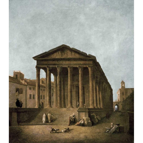 Temple of Augustus in Nimes, 1783 Black Modern Wood Framed Art Print with Double Matting by Robert, Hubert