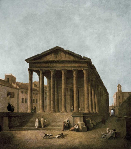 Temple of Augustus in Nimes, 1783 Black Ornate Wood Framed Art Print with Double Matting by Robert, Hubert