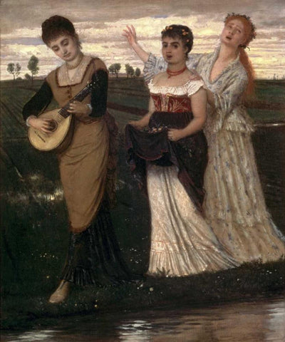 Music in the Fields Black Ornate Wood Framed Art Print with Double Matting by Bocklin, Arnold