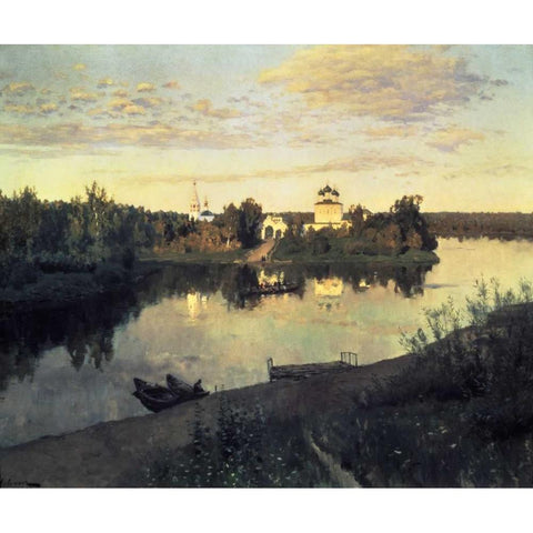 Evening Bells, 1892 Gold Ornate Wood Framed Art Print with Double Matting by Levitan, Isaac