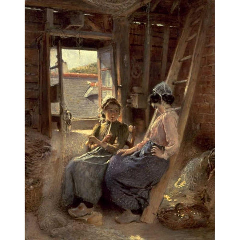 Sisters White Modern Wood Framed Art Print by Makovski, Konstantin
